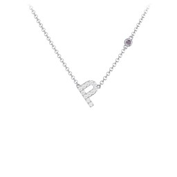 Pavé P Initial Necklace with Satellite Gemstone in 925 Sterling Silver with White Premium Zirconia and Alexandrite