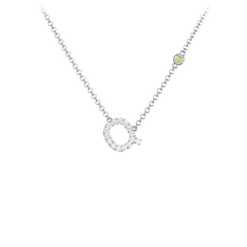 Pavé Q Initial Necklace with Satellite Gemstone – Sterling Silver with White Premium Zirconia and Peridot