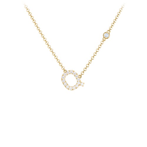 Pavé Q Initial Necklace with Satellite Gemstone – 10K Yellow Gold with White Premium Zirconia and Aquamarine