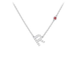 Pavé R Initial Necklace with Satellite Gemstone
