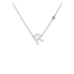 Pavé R Initial Necklace with Satellite Gemstone