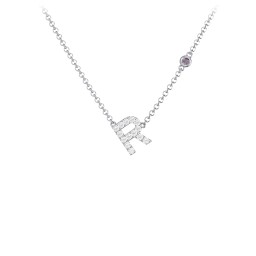 Pavé R Initial Necklace with Satellite Gemstone in 925 Sterling Silver with White Premium Zirconia and Alexandrite