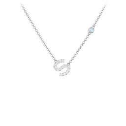 Pavé S Initial Necklace with Satellite Gemstone in 925 Sterling Silver