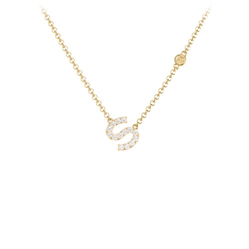 Pavé S Initial Necklace with Satellite Gemstone – 10K Yellow Gold with White Premium Zirconia and Citrine