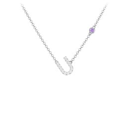 Pavé U Initial Necklace with Satellite Gemstone