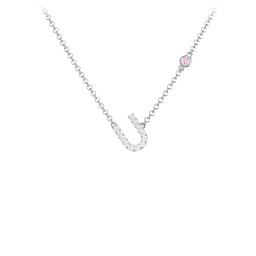 Pavé U Initial Necklace with Satellite Gemstone