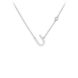 Pavé U Initial Necklace with Satellite Gemstone in 925 Sterling Silver