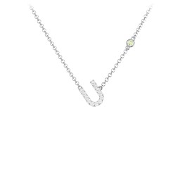 Pavé U Initial Necklace with Satellite Gemstone in 925 Sterling Silver with White Premium Zirconia and Peridot