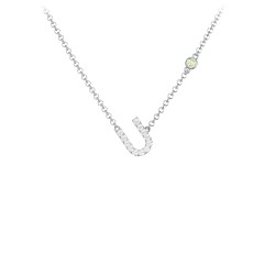 Pavé U Initial Necklace with Satellite Gemstone – 10K Yellow Gold with White Premium Zirconia and Peridot