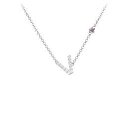 Pavé V Initial Necklace with Satellite Gemstone in 925 Sterling Silver with White Premium Zirconia and Alexandrite