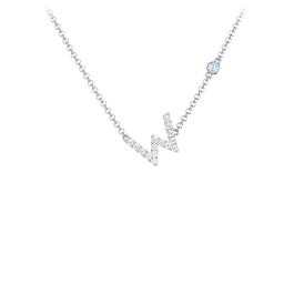 Pavé W Initial Necklace with Satellite Gemstone in 925 Sterling Silver
