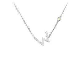 Pavé W Initial Necklace with Satellite Gemstone in 925 Sterling Silver with White Premium Zirconia and Peridot