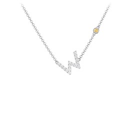 Pavé W Initial Necklace with Satellite Gemstone in 925 Sterling Silver with White Premium Zirconia and Citrine