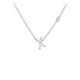 Pavé X Initial Necklace with Satellite Gemstone in 925 Sterling Silver with White Premium Zirconia and Peridot