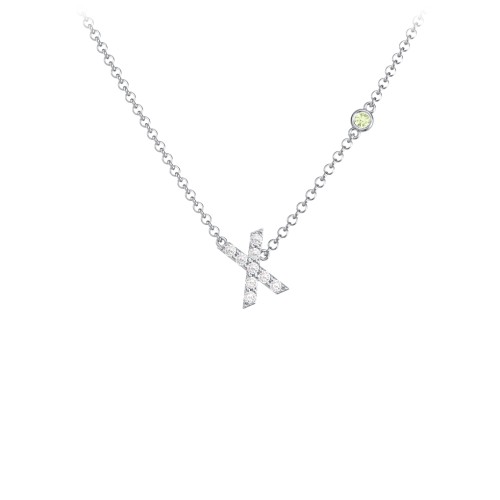 Pavé X Initial Necklace with Satellite Gemstone – Sterling Silver with White Premium Zirconia and Peridot