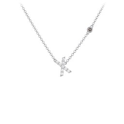 Pavé X Initial Necklace with Satellite Gemstone in 925 Sterling Silver with White Premium Zirconia and Smokey Quartz