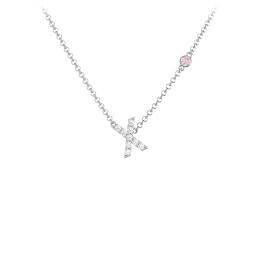 Pavé X Initial Necklace with Satellite Gemstone in 925 Sterling Silver with White Premium Zirconia and Pink Tourmaline