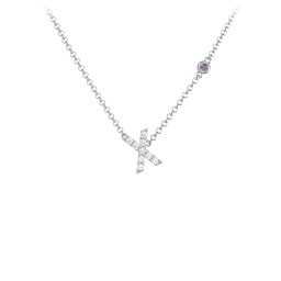 Pavé X Initial Necklace with Satellite Gemstone in 925 Sterling Silver with White Premium Zirconia and Alexandrite