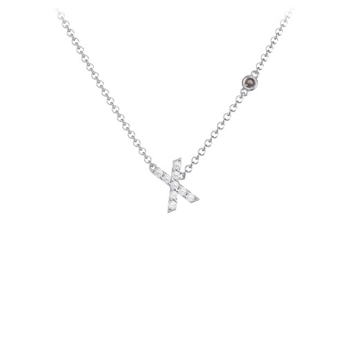 Pavé X Initial Necklace with Satellite Gemstone – Sterling Silver with White Premium Zirconia and Smokey Quartz
