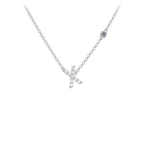 Pavé X Initial Necklace with Satellite Gemstone – Sterling Silver with White Premium Zirconia and Alexandrite