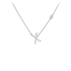 Pavé X Initial Necklace with Satellite Gemstone – 10K Yellow Gold with White Premium Zirconia and Pink Tourmaline