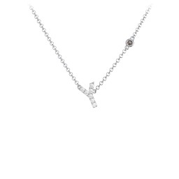 Pavé Y Initial Necklace with Satellite Gemstone in 925 Sterling Silver with White Premium Zirconia and Smokey Quartz