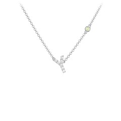 Pavé Y Initial Necklace with Satellite Gemstone – 10K Yellow Gold with White Premium Zirconia and Peridot
