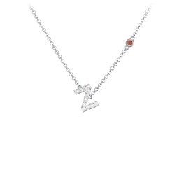Pavé Z Initial Necklace with Satellite Gemstone in 925 Sterling Silver with White Premium Zirconia and Garnet