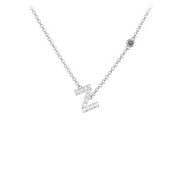 Pavé Z Initial Necklace with Satellite Gemstone in 925 Sterling Silver with White Premium Zirconia and Smokey Quartz