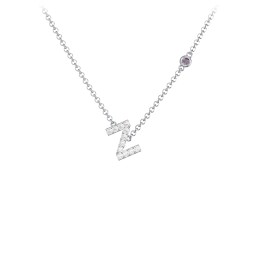 Pavé Z Initial Necklace with Satellite Gemstone in 925 Sterling Silver with White Premium Zirconia and Alexandrite