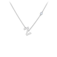 Pavé Z Initial Necklace with Satellite Gemstone – 10K Yellow Gold with White Premium Zirconia and Aquamarine