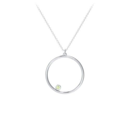 Open Circle Necklace with 1 Birthstone – Sterling Silver with Peridot