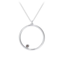 Open Circle Necklace with 1 Birthstone in 925 Sterling Silver with Smokey Quartz
