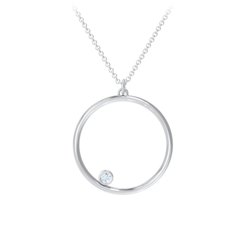 Open Circle Necklace with 1 Birthstone – Sterling Silver with Aquamarine