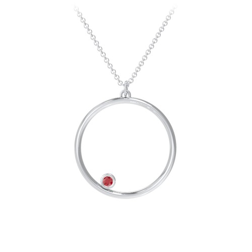 Open Circle Necklace with 1 Birthstone – Sterling Silver with Garnet