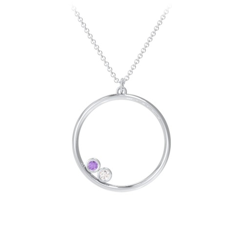 Open Circle Necklace with 2 Birthstones