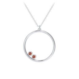 Open Circle Necklace with 2 Birthstones in 925 Sterling Silver with Garnet