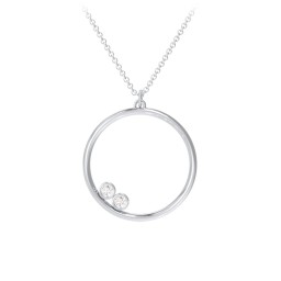 Open Circle Necklace with 2 Birthstones in 925 Sterling Silver with Cubic Zirconia