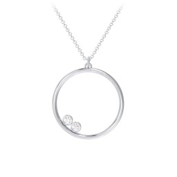 Open Circle Necklace with 2 Birthstones in 925 Sterling Silver with Diamond