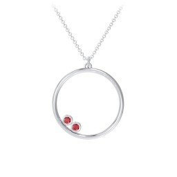 Open Circle Necklace with 2 Birthstones in 925 Sterling Silver with Garnet