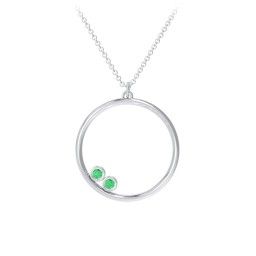 Open Circle Necklace with 2 Birthstones in 925 Sterling Silver with Emerald