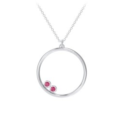Open Circle Necklace with 2 Birthstones in 925 Sterling Silver with Ruby