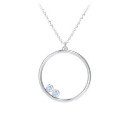 Open Circle Necklace with 2 Birthstones in 925 Sterling Silver with Blue Topaz