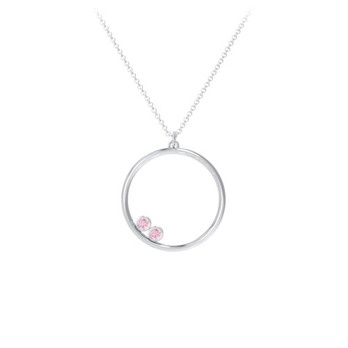Open Circle Necklace with 2 Birthstones – Sterling Silver with Pink Tourmaline