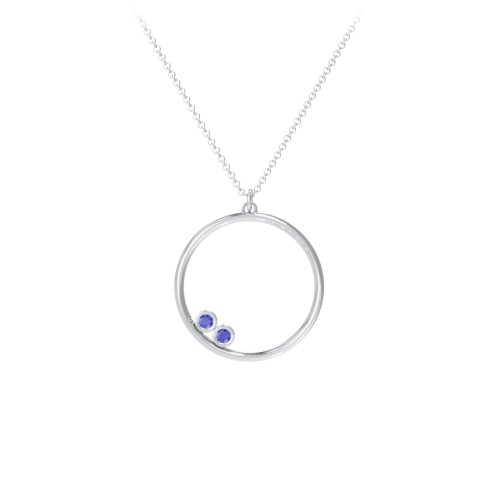 Open Circle Necklace with 2 Birthstones – Sterling Silver with Blue Sapphire