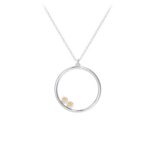 Open Circle Necklace with 2 Birthstones – Sterling Silver with Citrine