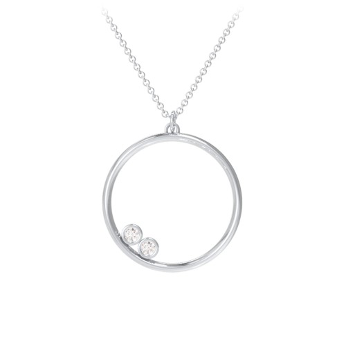 Open Circle Necklace with 2 Birthstones – Sterling Silver with Cubic Zirconia