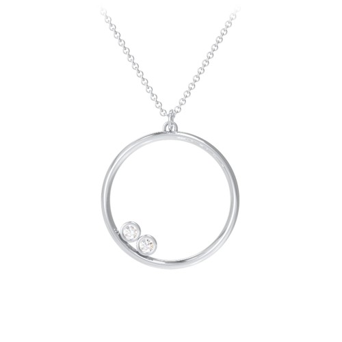 Open Circle Necklace with 2 Birthstones – Sterling Silver with Diamond