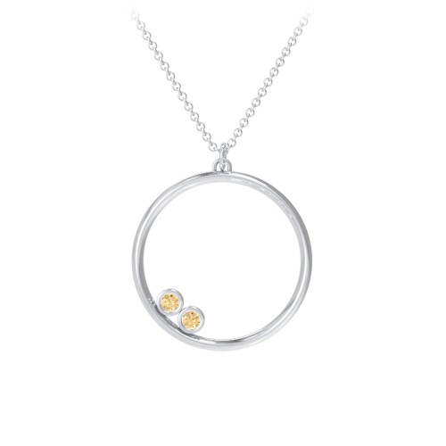 Open Circle Necklace with 2 Birthstones – Sterling Silver with Citrine