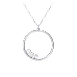 Open Circle Necklace with 3 Birthstones in 925 Sterling Silver with Diamond